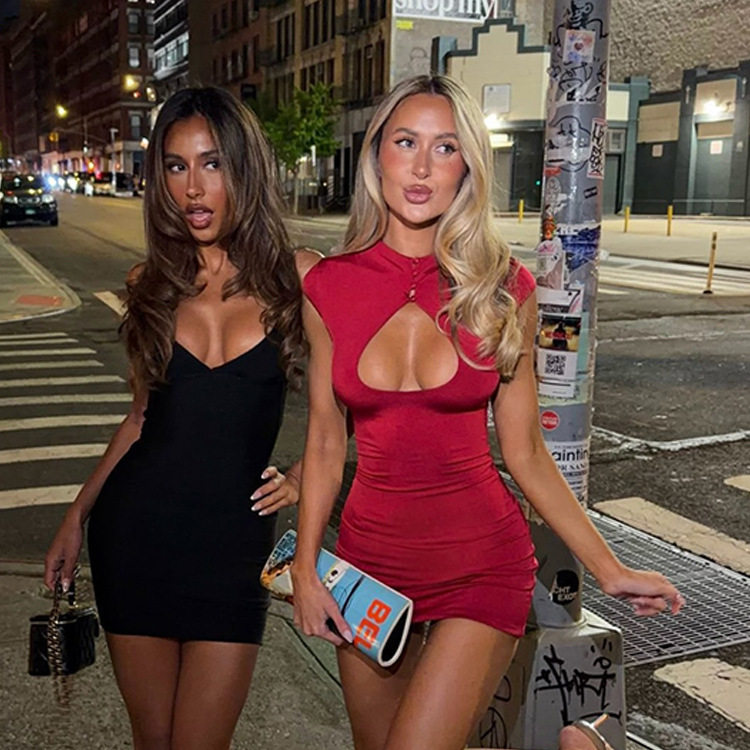 Summer Womens Bodycon Dress Solid Color Hollow Out Design Sexy Style Perfect for Parties and Night Out Wholesale