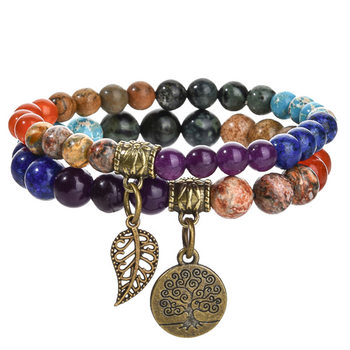 New 6m8m Life Tree Leaf Pendant suit Bracelet Colorful Tiger Eye Amethyst Agate Bracelet suit Amazon