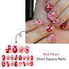 24 Pieces of Short Square Nails, Red and Pink Girly Multi-Layered Heart Bows, Heart Cherry Wearable Nails, Export Nail Art Pieces