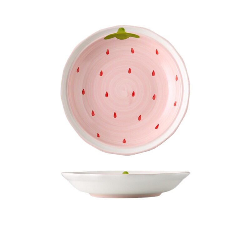 New Strawberry Creative Stylish Household Ceramic Ins Style Tableware Set Cute Rice Bowl Dish Plate Flavor Plate Dropshipping