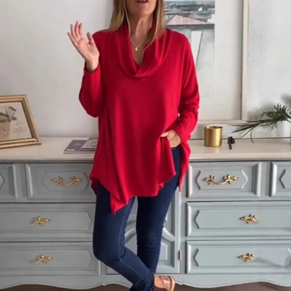 Long Sleeve Turtleneck Top Solid Color Comfortable Fit Versatile Style Autumn Winter Fashion Wholesale Available