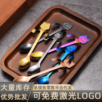304 stainless steel cat spoon creative cartoon hanging side spoon cute coffee spoon gold plated mixing spoon plus logo