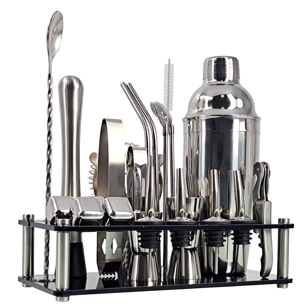 New 304 Stainless Steel Ice Grain Acrylic Set Cocktail Shaker Bar Tools 23 Piece Set
