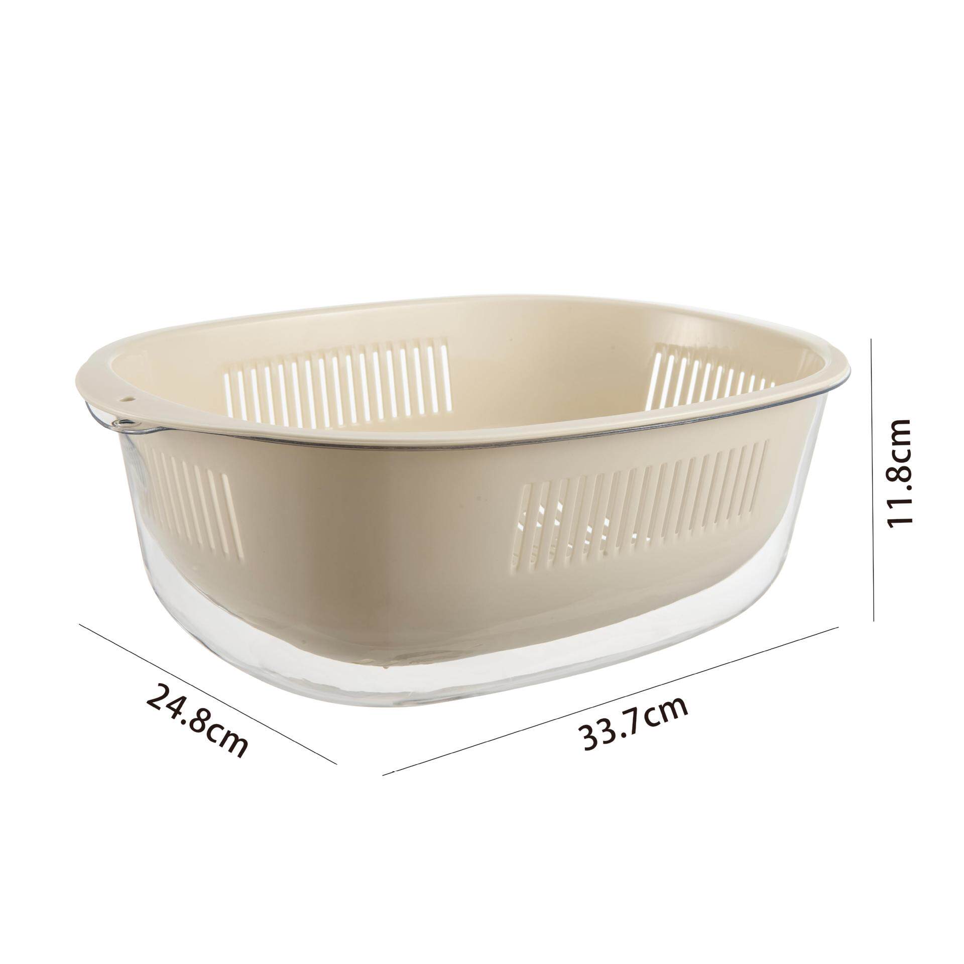 Cream Style Single Layer Drain Basket Fruit and Vegetable Washing Basket Household Thickened Storage Box Kitchen Vegetable Preparation Beige Drain Basket
