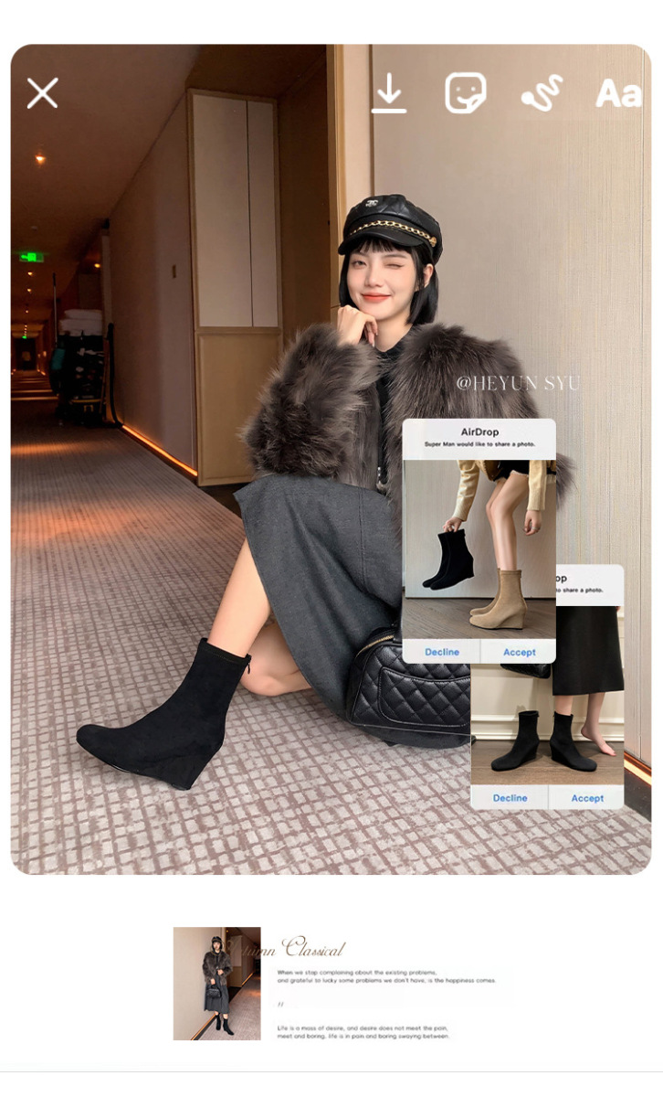 Boot nữ cổ thấp ôm chân gót xuồng 8cm khóa kéo sau — Lớp lót đơn màu đen, Lớp lót đơn màu kaki, Lót nhung đen, Lót nhung màu kaki