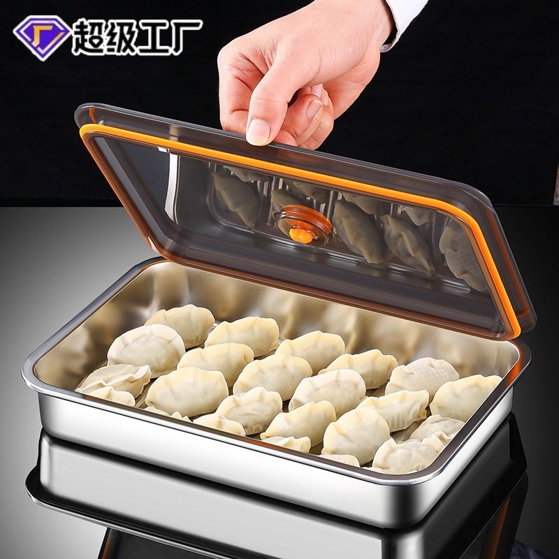 316L Food-Grade Stainless Steel Dumpling Tray Sealed Vacuum Preservation Household Multi-Purpose Food Preparation Box Preservation Box Can Be Frozen