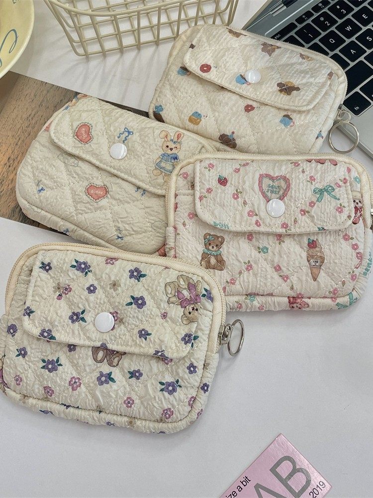 41224 [Copyright Lesson] Cartoon Floral Multifunctional Storage Bag Organizer Bag Id Card Bag Key Coin Purse