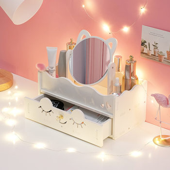Customized Desktop Cosmetics Storage Box Beauty Tool Dressing Table with Drawer Organizer Box Cut Out Carved Storage Rack