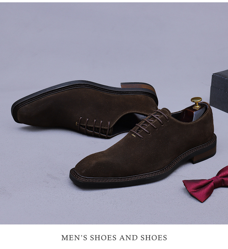 Giày Oxford nam da lộn cỡ lớn mũi vuông phong cách công sở — đen, màu nâu mocha