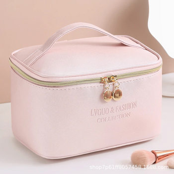 Factory wholesale Korean version of waterproof large capacity Saffiano PU leather cosmetic bag travel storage wash pillow bag