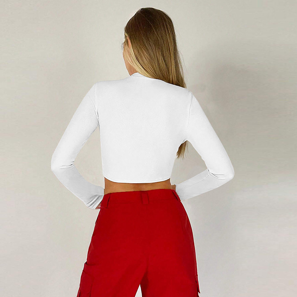Irregular Hem Long Sleeve T Shirt Sexy Short Crop Top Womens Fashion for Autumn and Winter Wholesale Available