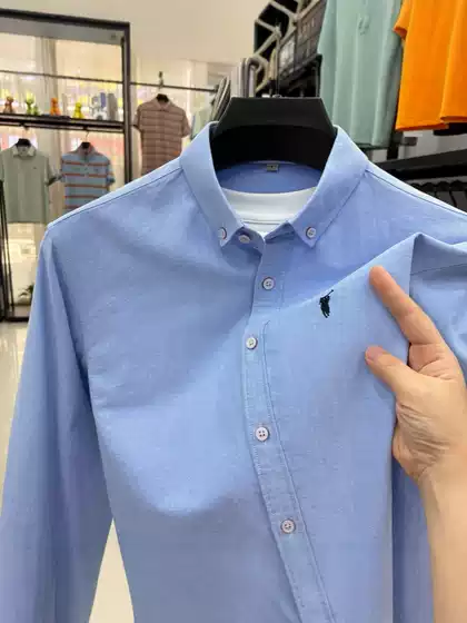 100% Cotton Shirt Men's Autum New Long-Sleeved Shirt Pure Color Embroidered Pony Logo Casual Versatile Top for Men