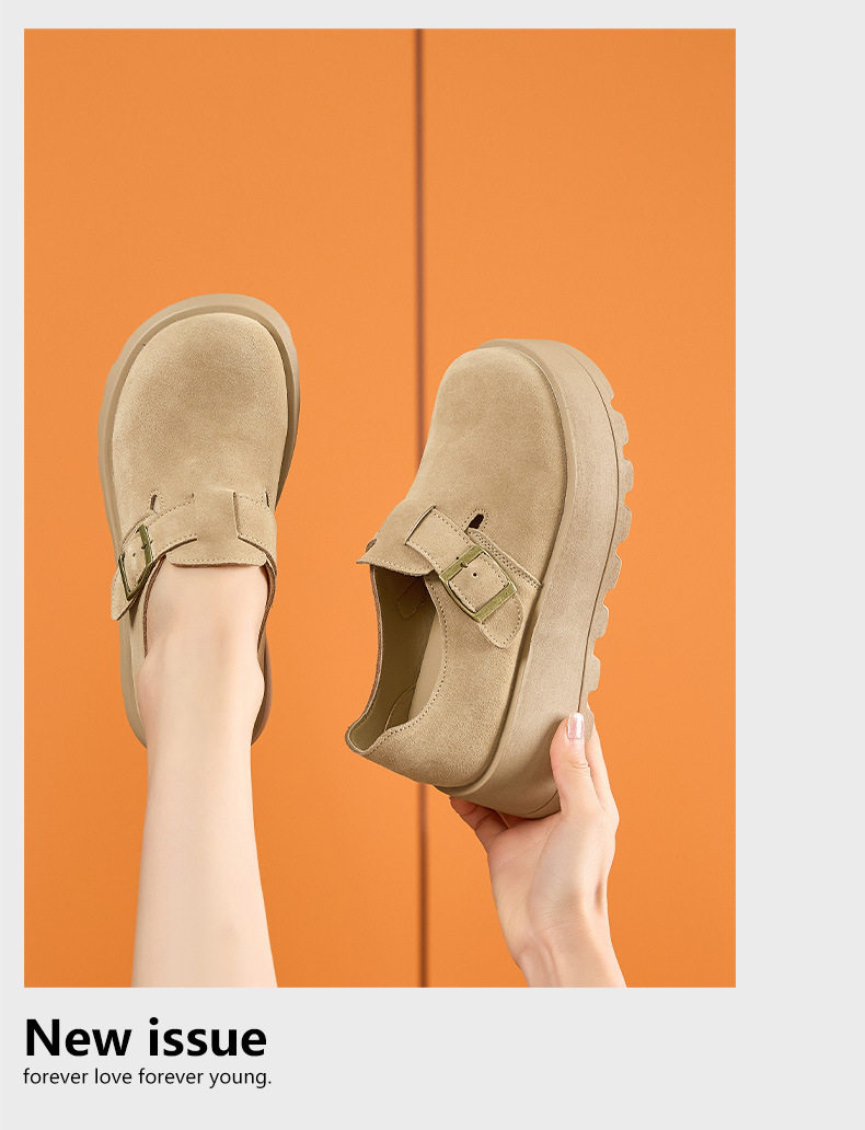 Sandal nữ Birkenstock da thật quai chữ V đế dày mùa hè — Lạc đà, Mơ chi tiết 12