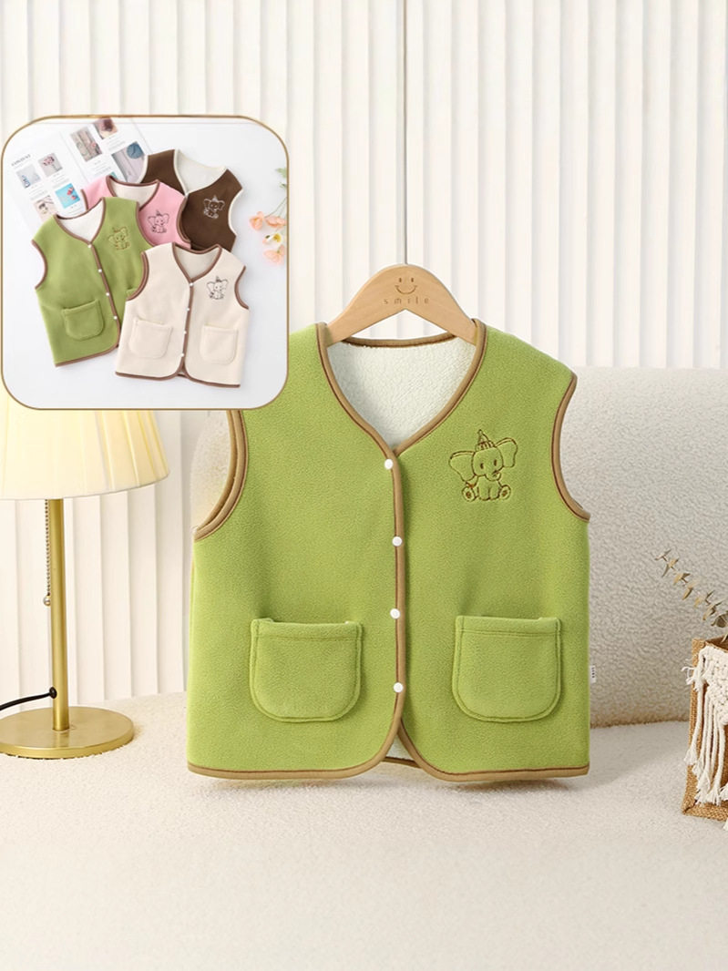 Children's Fleece-Lined Vest, Autumn & Winter Baby Thermal Waistcoat, Boys' Inner/Outer Wear, Infant & Toddler Girls' Thickened Gilet