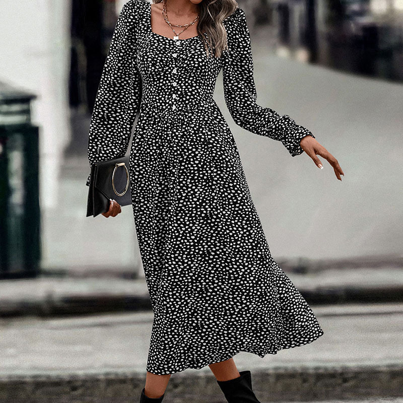 Fashionable Womens Dress Square Neck Polka Dot Print Autumn Style Perfect for Casual Outings Wholesale Available