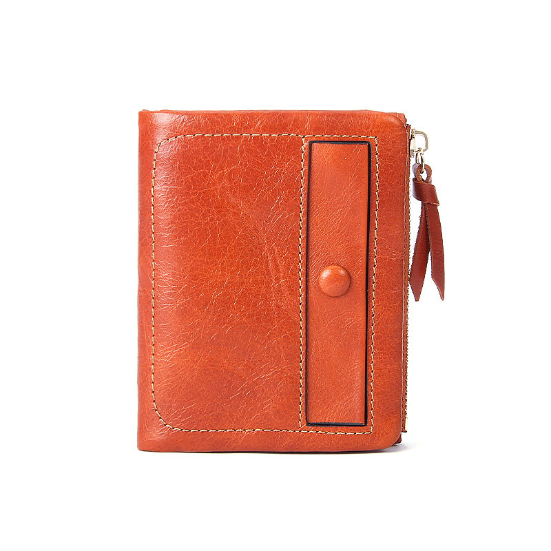 Genuine Leather Short Wallet Top Layer Oil Wax Cowhide Vintage Wallet Multi-Card Holder Vertical ID Card Bag Coin Pocket