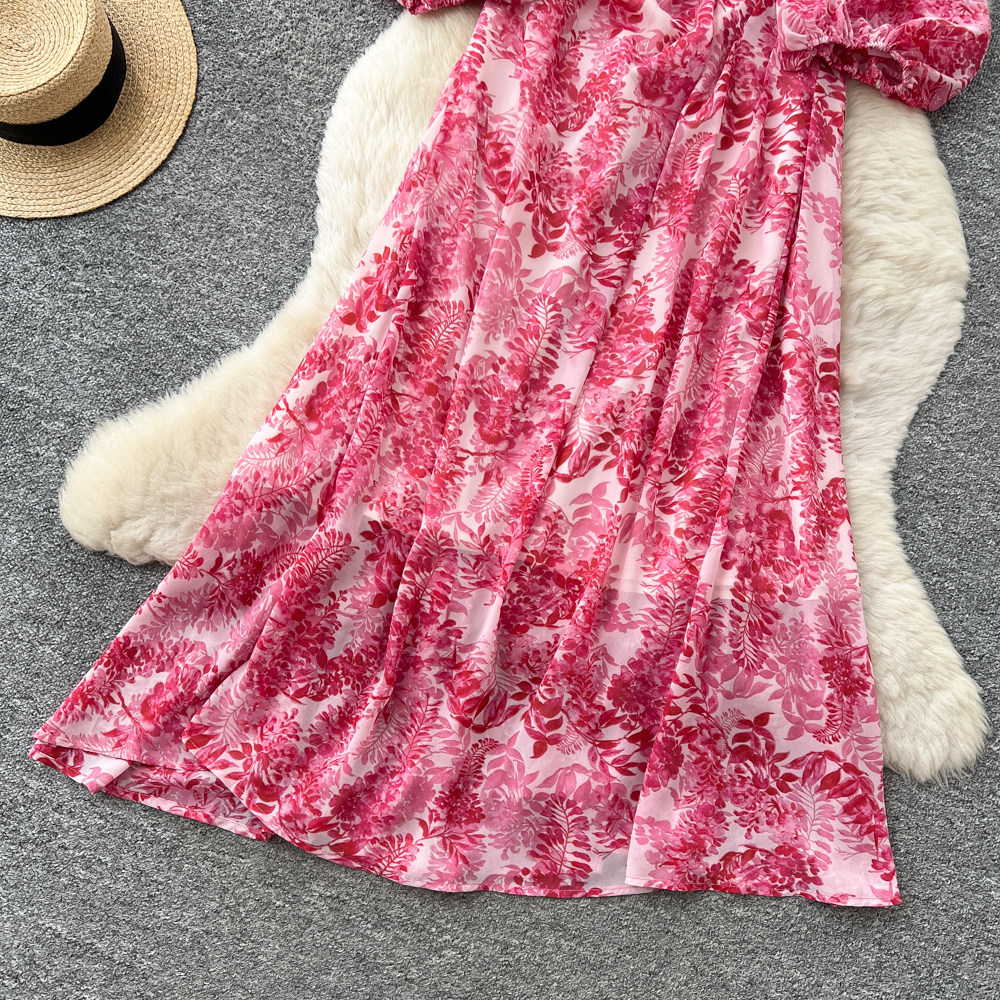 French Vacation Style Floral Maxi Dress for Women Long Sleeve Waist Defined A Line Silhouette Spring and Autumn Wear
