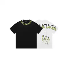 Long-Term 2025 Summer New Fashion Versatile Round Neck Pullover T-Shirt for Men and Women with Hand-Painted Splash Ink Trendy Brand