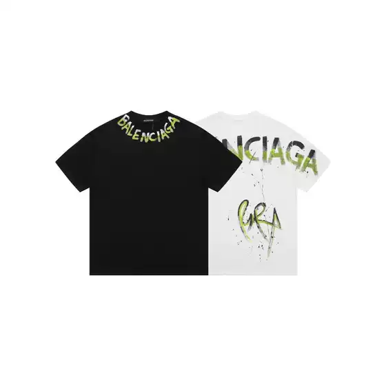 Long-Term 2025 Summer New Fashion Versatile Round Neck Pullover T-Shirt for Men and Women with Hand-Painted Splash Ink Trendy Brand