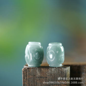 Pure Natural Jade Blue Water Ruyi Cloud Pattern Barrel Beads Carved 10*13mm Hole 1mm DIY Bracelet Necklace J188