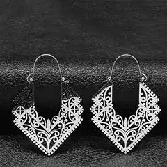 European and American ins style hollow carved earrings women's elegant stainless steel geometric earrings exaggerated irregular round earrings