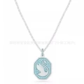 Octagonal swan blue diamond white gold necklace