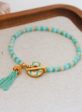 梦里莲花。原创新中式轻奢天然石串珠流苏手链女百搭小众简约手串