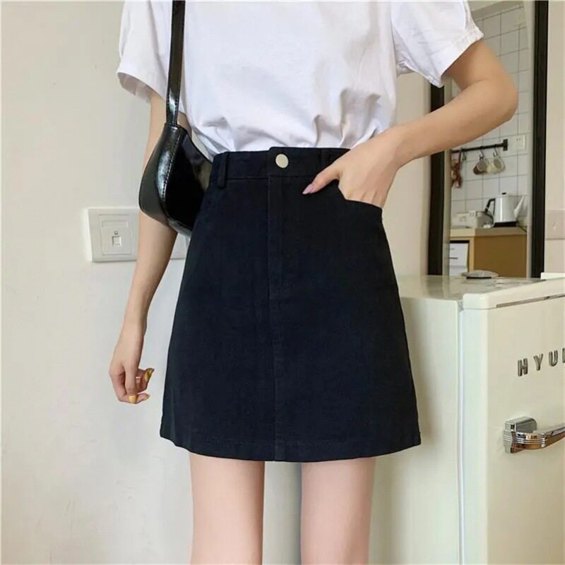 High Waisted Black Denim Bodycon Skirt Slim Fit A Line Style Trendy Design Perfect for Students and Casual Outings