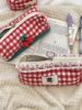 5222 New Knitted Cherry Plaid Student Stationery Pencil Bag Multifunctional Storage Cosmetic Bag Portable Sanitary Bag