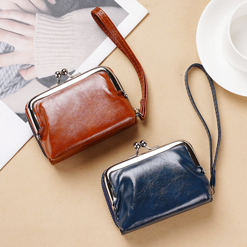 Lonny New Coin Card Holder Cross-Border Supply Women's Buckle Coin Purse 4inch Zipper Clip Bag Clutch Bag