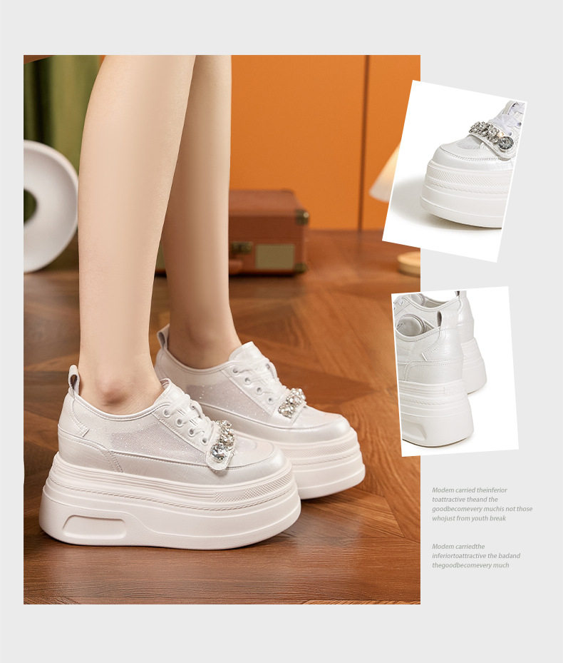 Giày sneaker nữ chunky đế dày trắng platform mùa hè 2025 — Bạc, Trắng, Trắng, đen chi tiết 3