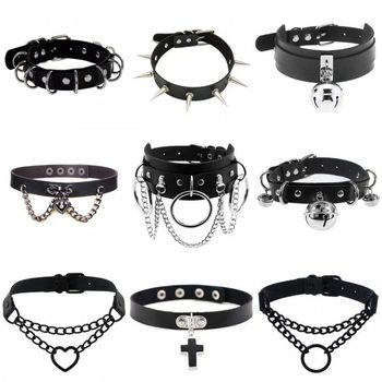 Rock Punk Necklace Rivet Collar Pu Leather Women's Neck Strap Choker Neck Chain Clavicle Chain Gothic Jewelry