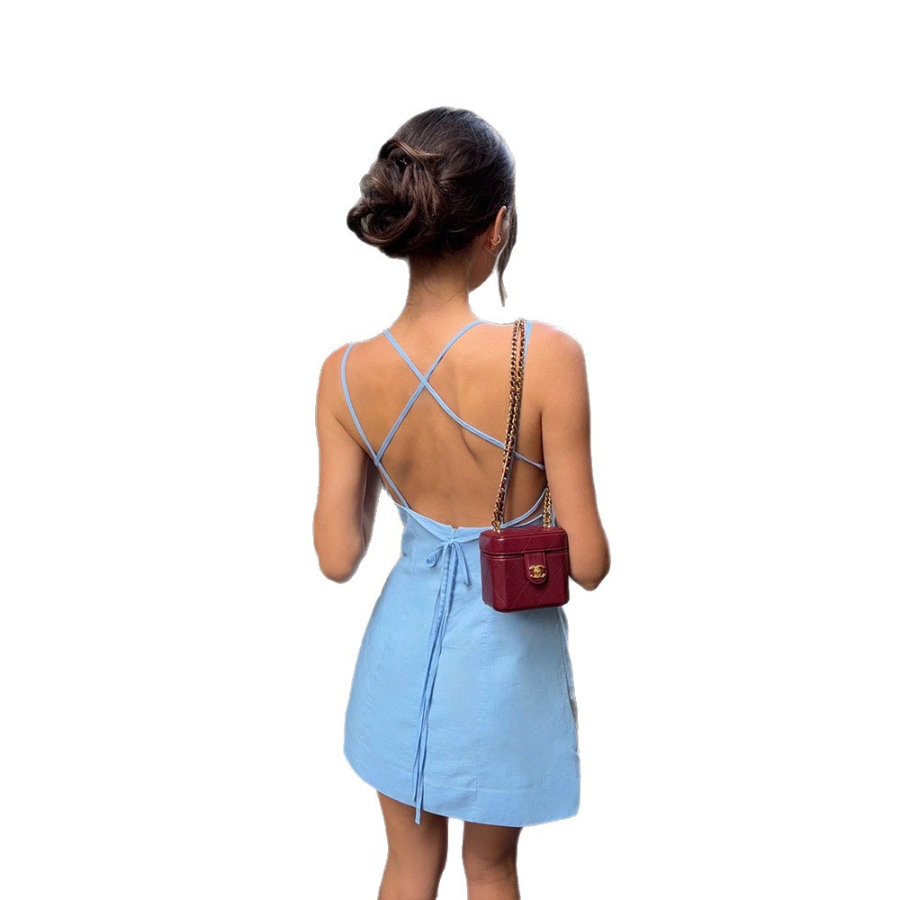 Summer Womens Backless Dress Slim Fit Solid Color A Line Mini Skirt Casual Wear for Petite Sizes Wholesale