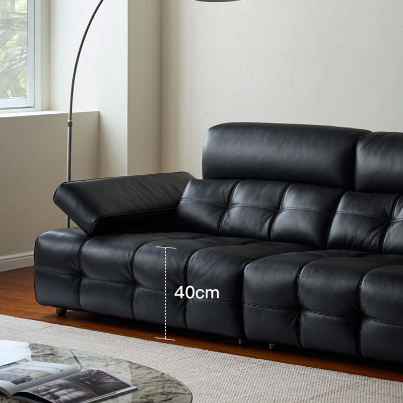 意式劳伦斯沙发佛山家具高靠背真皮沙发高端黑色客厅直排高档沙发