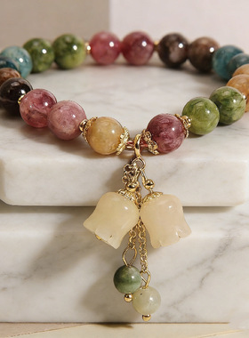 新款优化碧玺吞金兽手链女ins小众设计一家三口吞金兽吊坠手串女