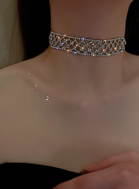 欧美性感网红超闪水钻颈链chocker锁骨链女脖子饰品韩国短款项链