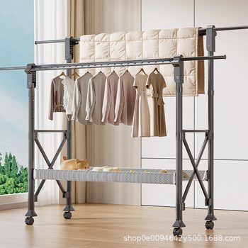 Floor-Standing Balcony Clothes Drying Rack for Home Indoor and Outdoor Use, Quilt Drying Artifact, Windproof Adjustable Clothes Rack, Foldable Clothes Rod