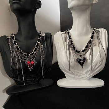 Dark Style Punk Leather Wrapped Cross Five-Pointed Star Collar Women's Personalized Choker Sweet and Cool Clavicle Chain