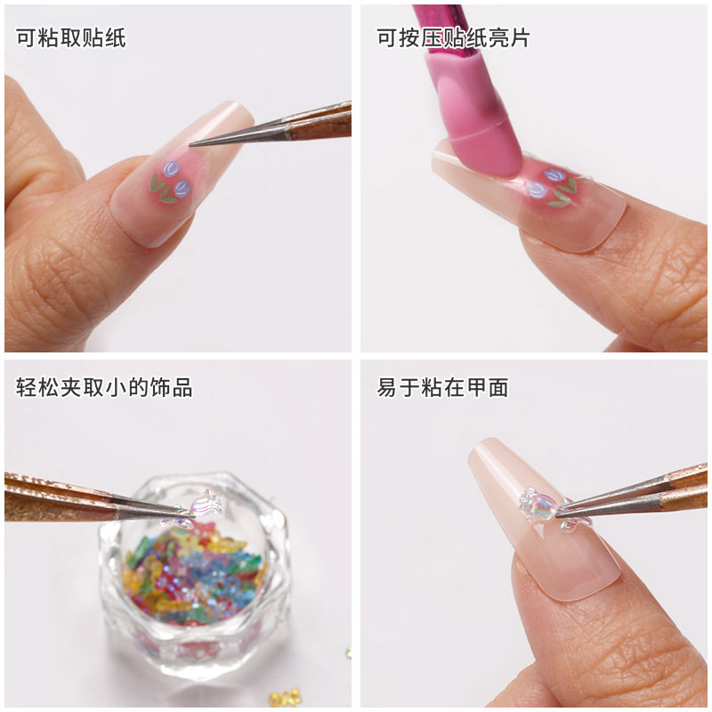 Nail art multi-functional double-headed tweezers nail sticker with silicone pressing Rod embossing Japanese nail art tool