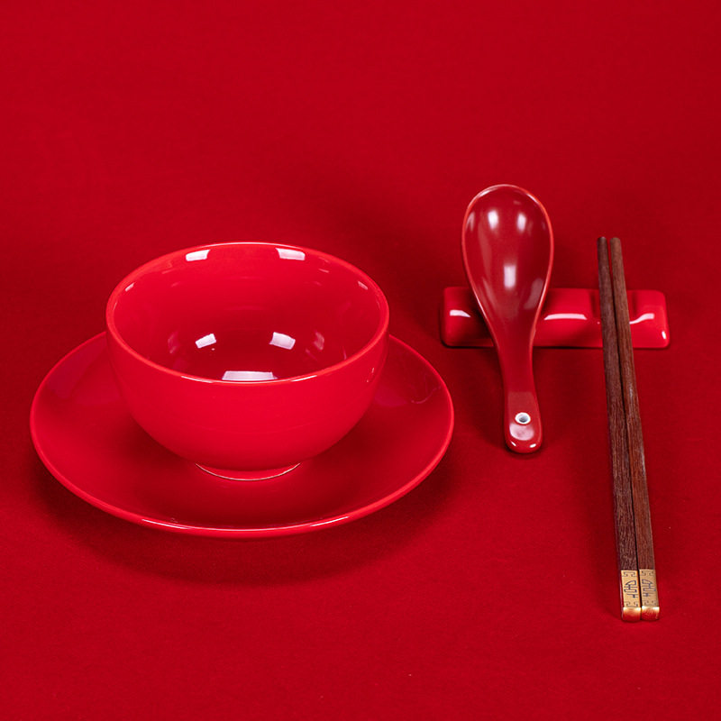 Dehua Ceramics Festive Red Ceramic Dinner Plate Bowl Noodle Bowl Soup Bowl Steak Plate Mouth Cup Stew Cup Hotel Tableware