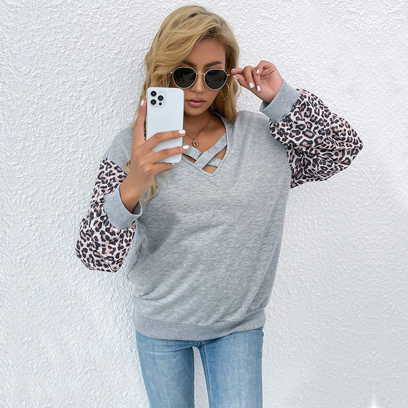 Leopard Print Long Sleeve T Shirt Mid Length Casual Style Comfortable Fabric Perfect for Spring and Autumn