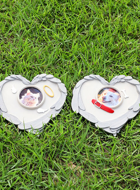 创意狗狗猫咪心形墓牌摆件现货树脂工艺品宠物纪念碑墓碑