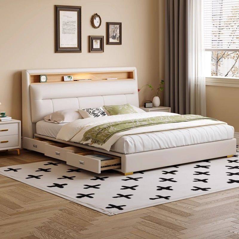 Home Modern Minimalist Bed Home Double Master Bedroom Soft-Packed Edge Small Apartment Multi-Functional Storage Wedding Bed