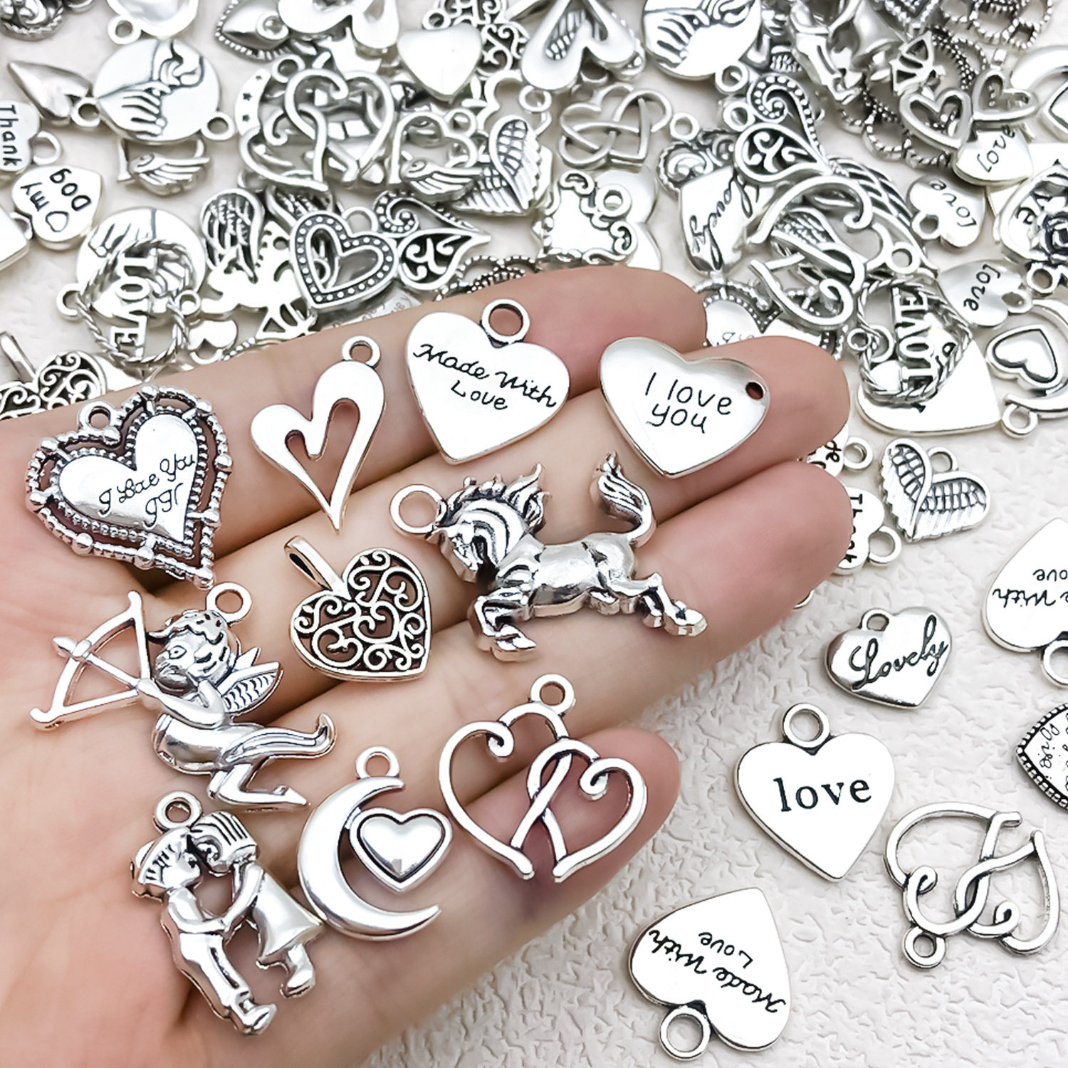 混50个红粉爱心桃心饰品配件 diy手链钥匙扣项链吊坠合金滴油挂件