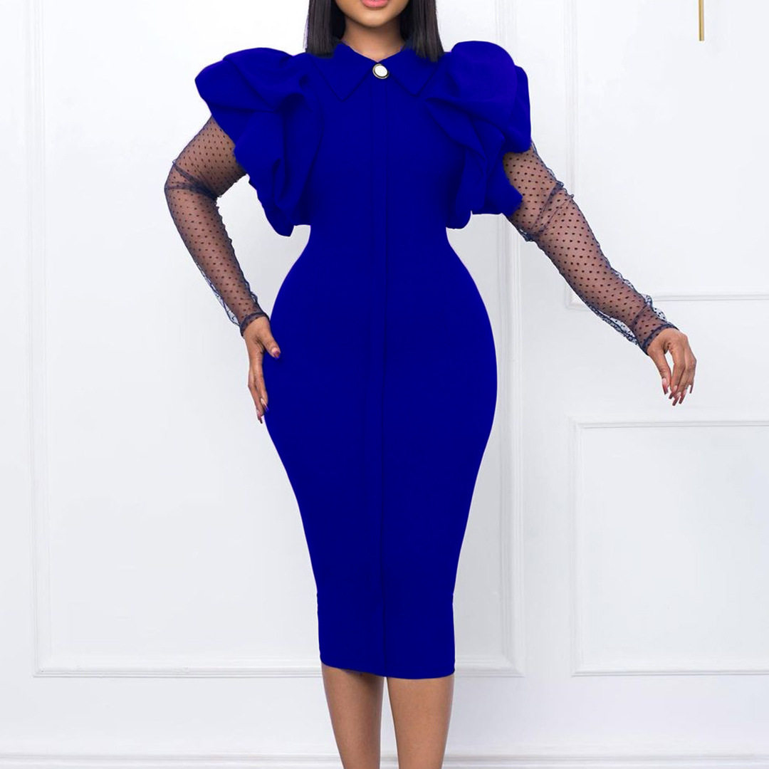 Plus Size Womens Dress Mesh Panel Pleated Design Elegant Office Style Autumn Winter Collection Wholesale Available