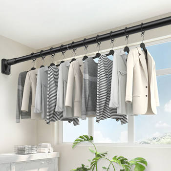 Clothes Drying Rod Without Drilling Installation Stainless Steel Telescopic Support Frame Curtain Rod Indoor Balcony Hanging Wardrobe Shower Curtain Rod