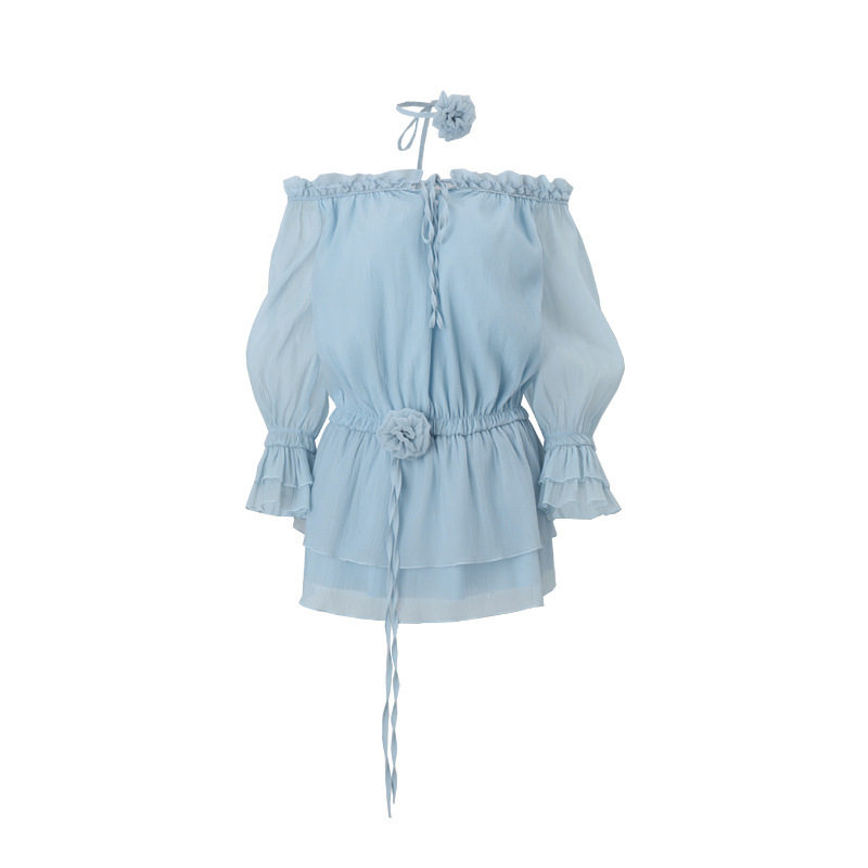 Elegant Off Shoulder Ruffle Chiffon Dress Slim Fit Long Sleeve Winter Fashion Perfect for Parties and Events
