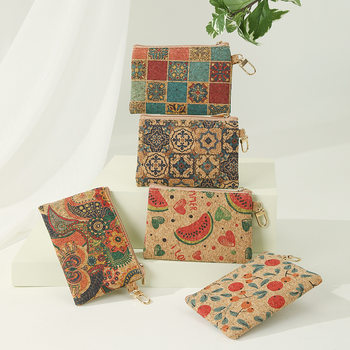 High Quality Square Cork Coin Purse Card Case Key Case Data Cable Storage Bag Amazon New 2024