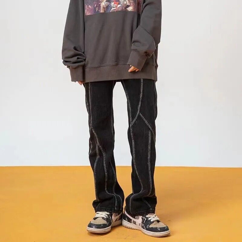 Retro Washed Denim Pants for Women Split Design High Street Style Flared and Straight Leg Spring Fashion Wholesale