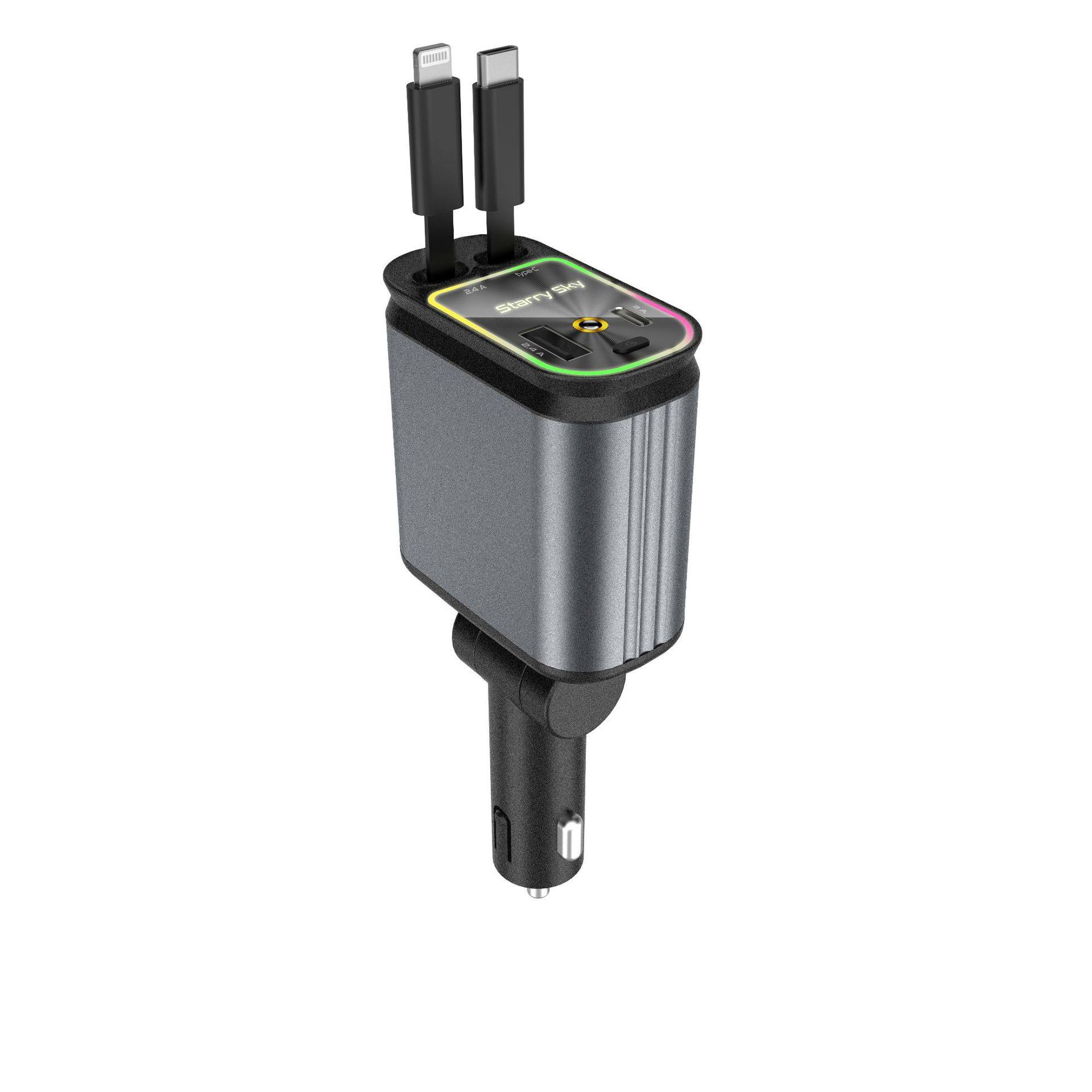 Cross-border special for new car mobile phone charger with star ceiling projection lamp double telescopic line four-in-one multi-function